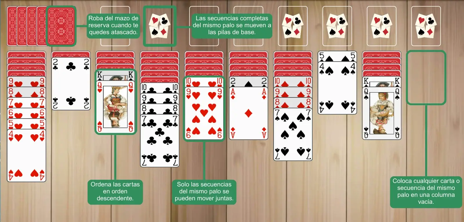 Reglas del Solitario Spider (4 palos)